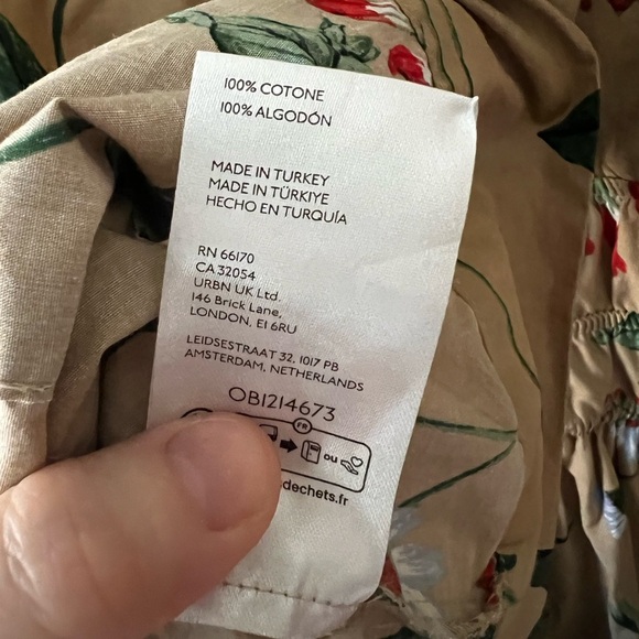 Anthropologie The Somerset Maxi Dress Cotton Tiered XL Khaki Beige Floral Puff - Picture 7 of 16